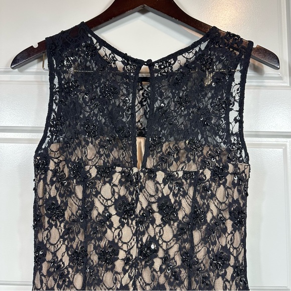 Adrianna Papell Black Lace Embellished Beaded Dress Nude Lined Size 6 NWT - Picture 7 of 14